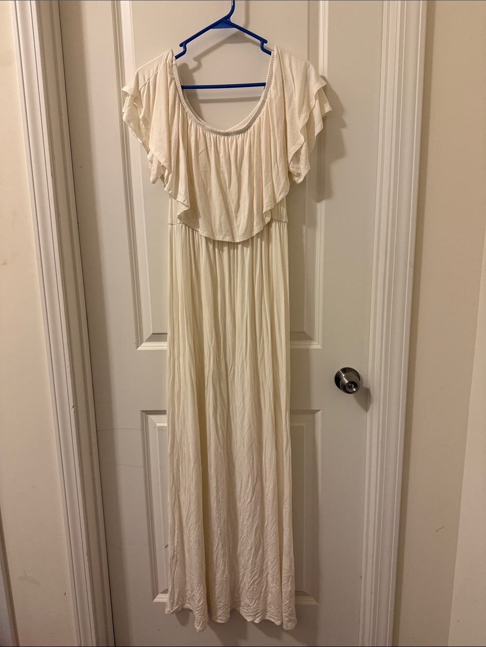 Women's Cream Ruffled Maxi Dress